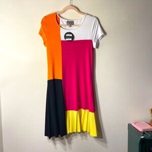 🔥 Lynne Richie Silver | Pink/Orange/White Color Block Swing Dress Medium
